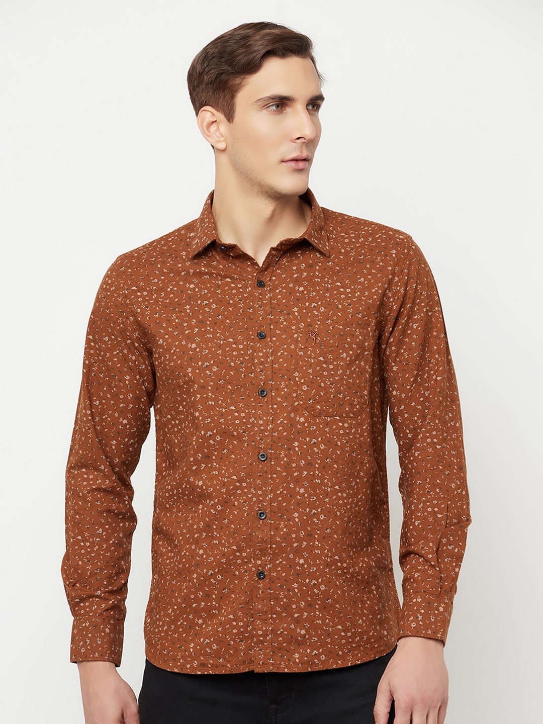 

Cantabil Men Brown Classic Floral Printed Cotton Casual Shirt