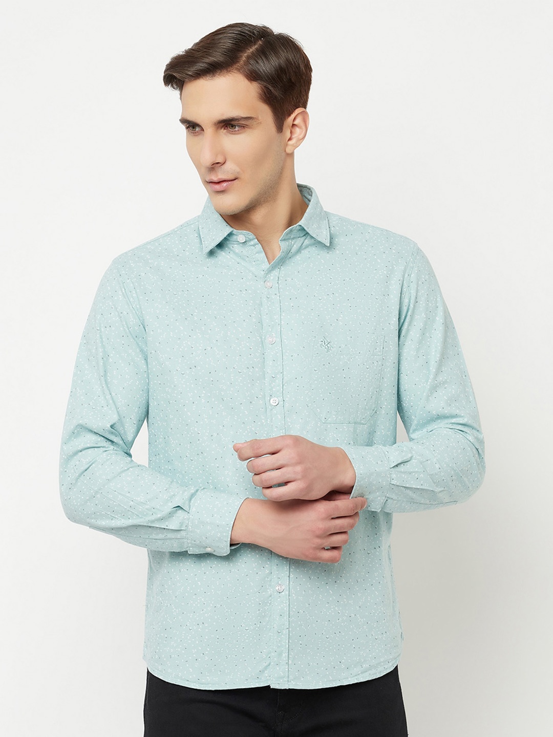 

Cantabil Men Sea Green Classic Printed Cotton Casual Shirt