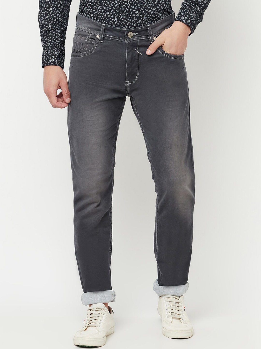 

Cantabil Men Grey Light Fade Regular Fit Jeans