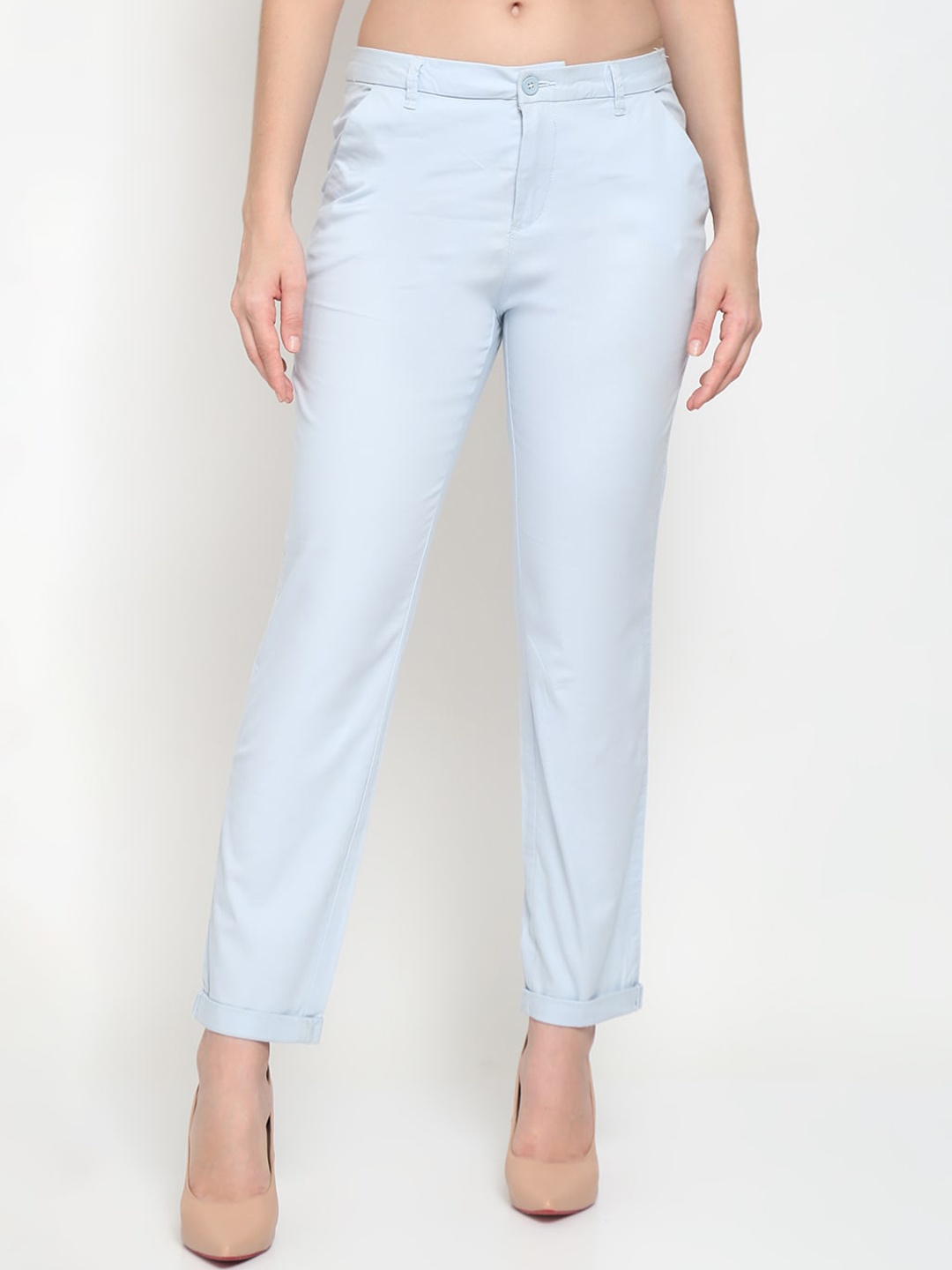 

GRACIT Women Turquoise Blue Slim Fit Cotton Trousers