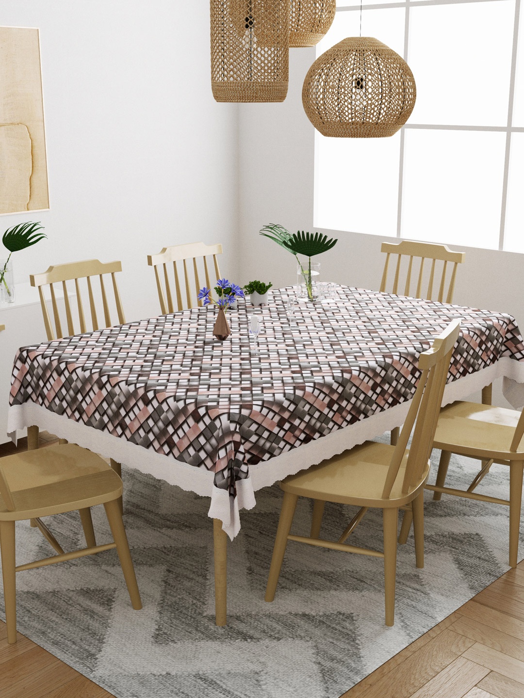 

DREAM WEAVERZ Grey & White Printed 6 Seater Rectangular Table Cover