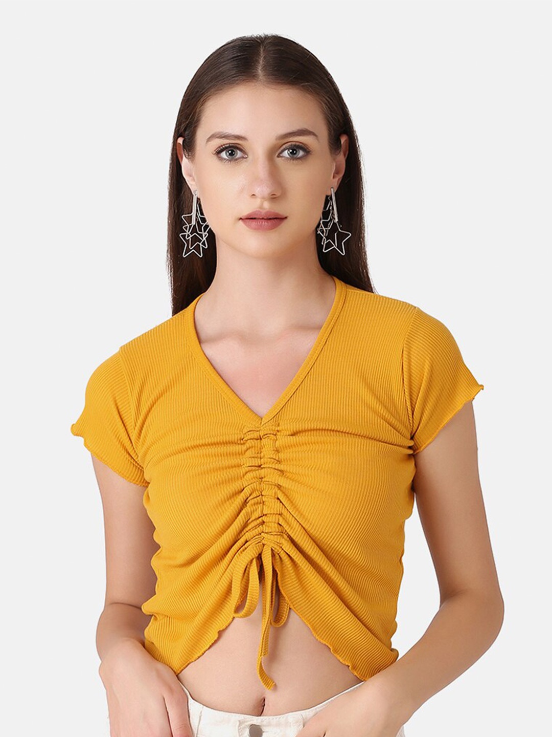 

BUY NEW TREND Yellow Tie-Up Crop Top