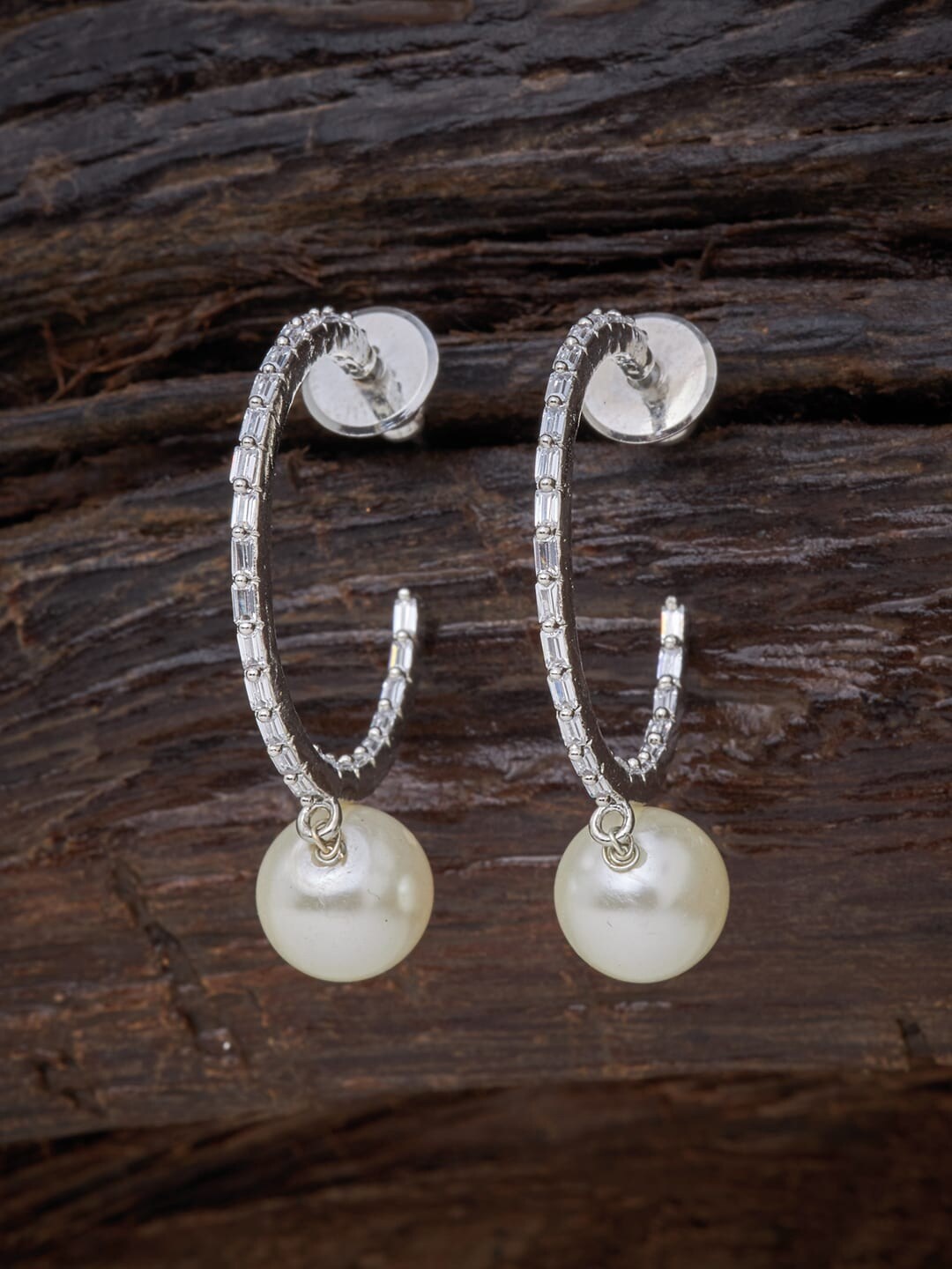 

Kushal's Fashion Jewellery White Circular Half Hoop Earrings
