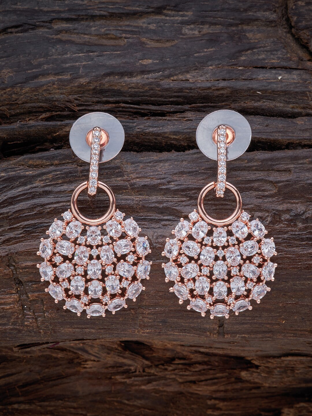 

Kushal's Fashion Jewellery White Rose Gold Plated Circular Drop Earrings