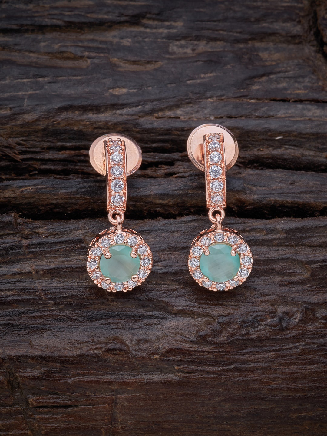 

Kushal's Fashion Jewellery Sea Green Rose Gold Plated Zircon Studded Contemporary Drop Earrings