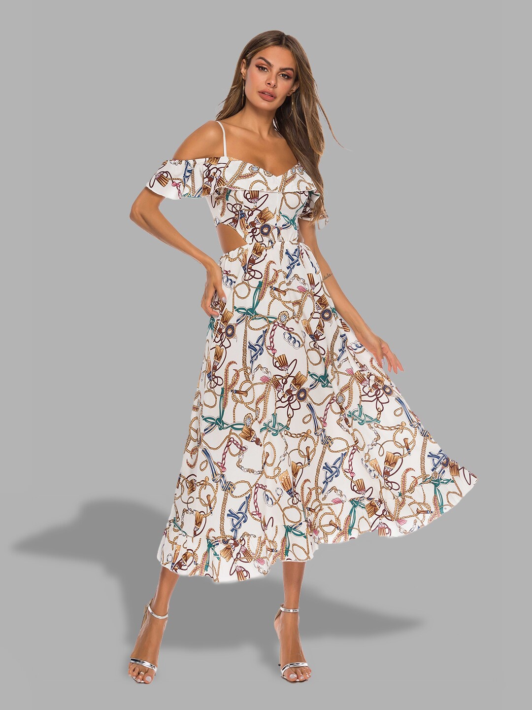 

JC Collection Women White Off-Shoulder Midi Dress