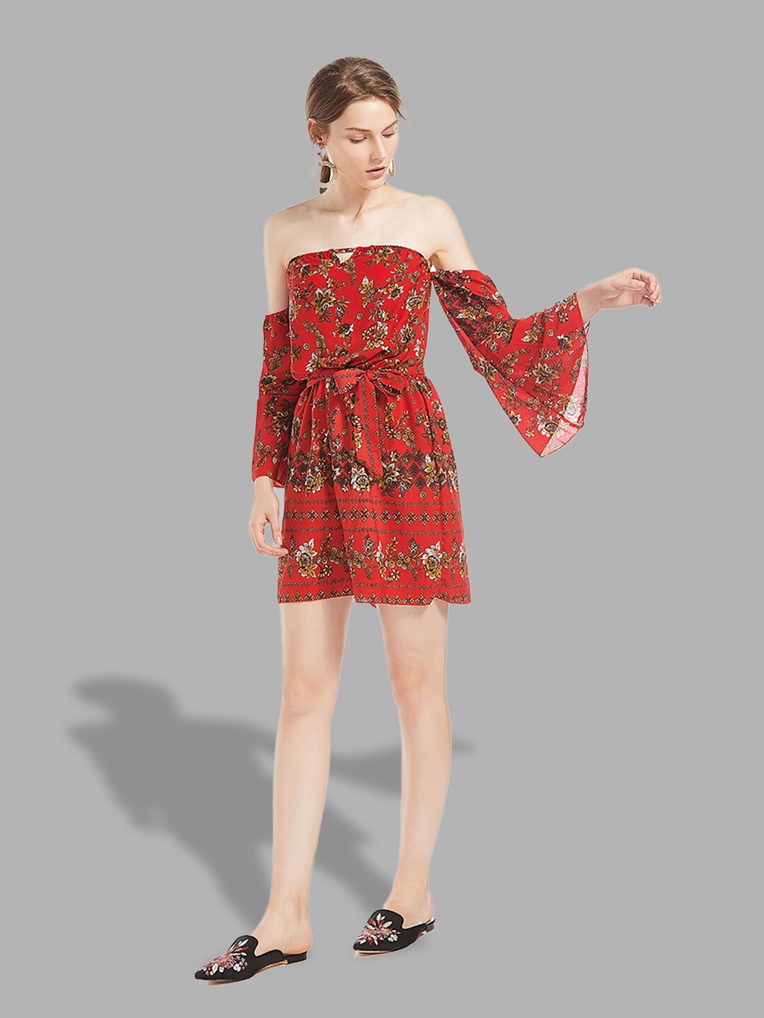 

JC Collection Women Multicoloured Floral Off-Shoulder A-Line Dress, Multi