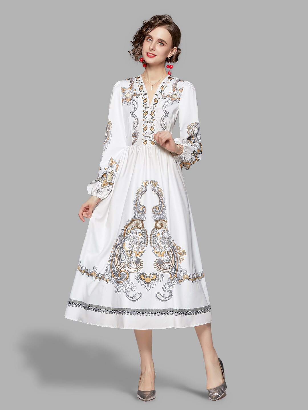 

JC Collection Women White Ethnic Motifs Midi Dress