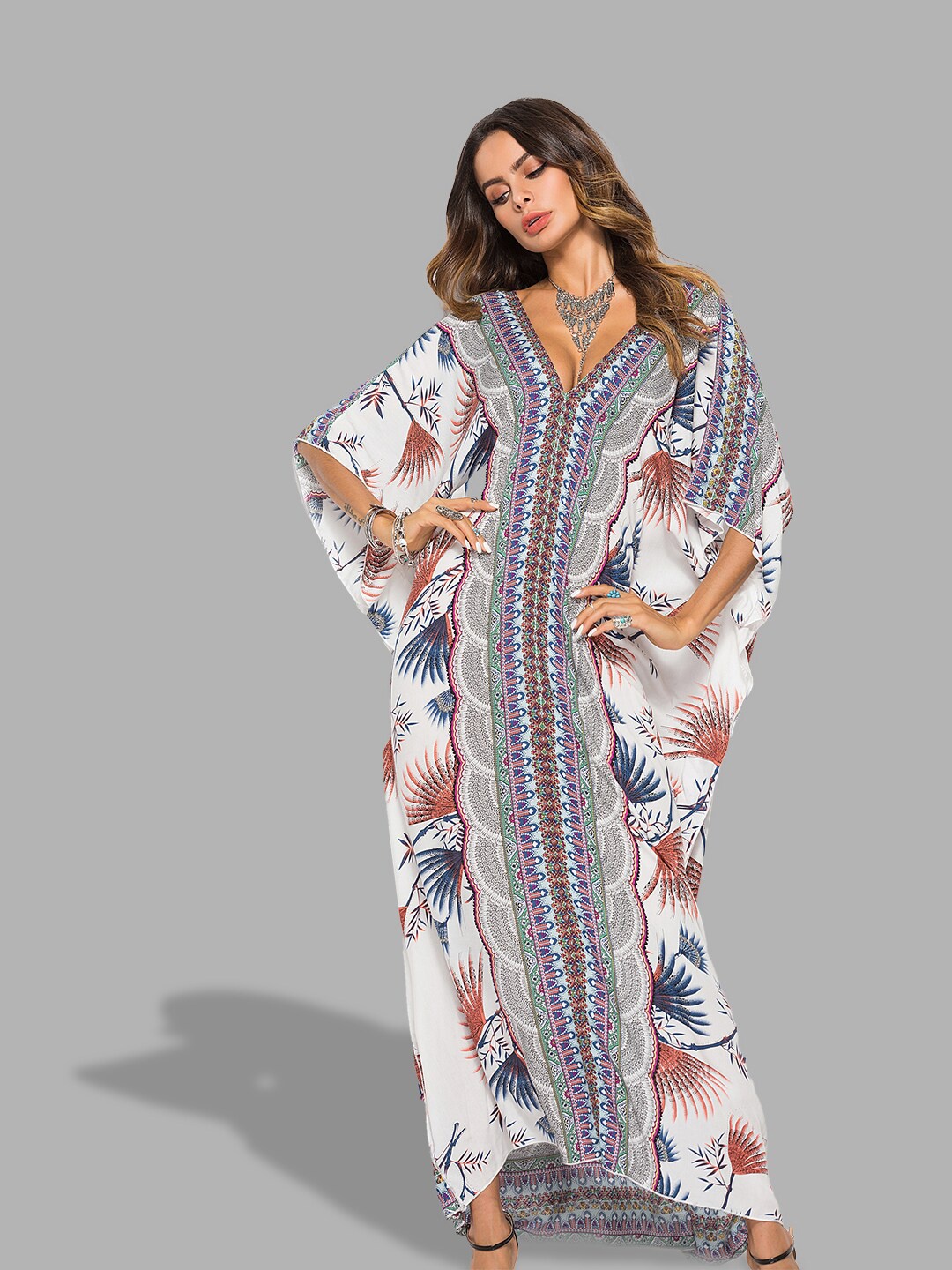 

JC Collection Grey & White Kaftan Maxi Dress