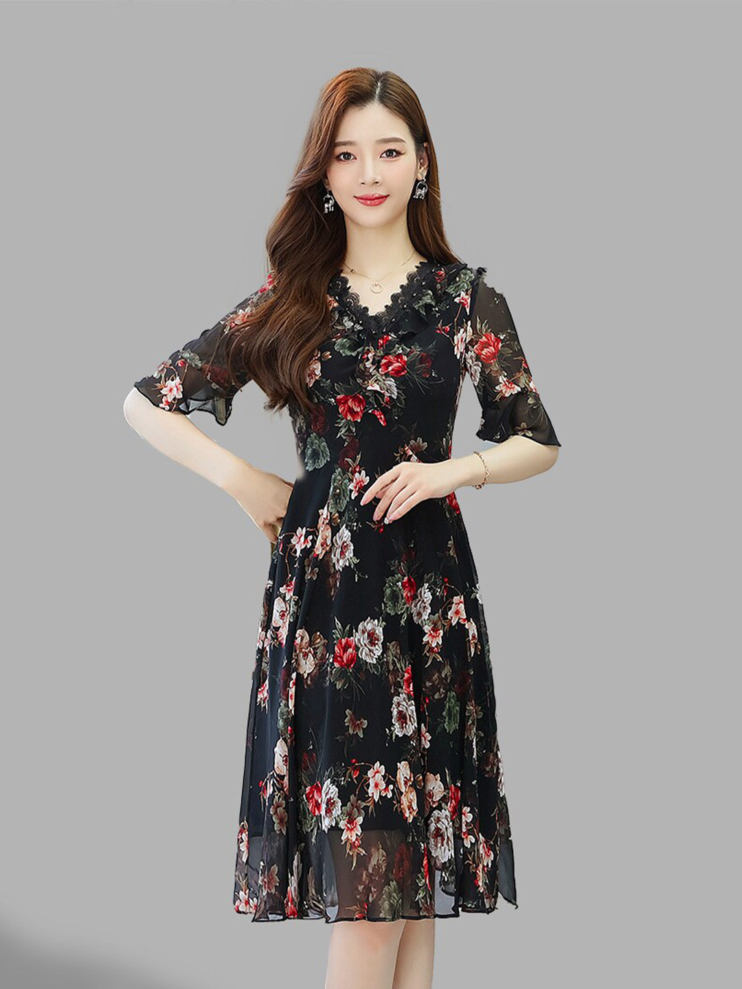 

JC Collection Women Black Floral Dress