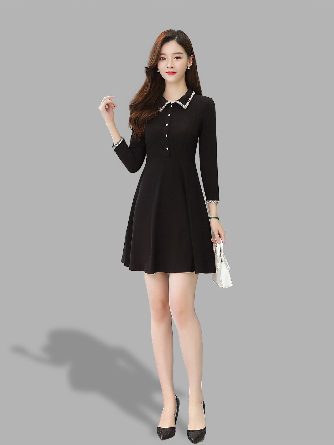 

JC Collection Black Solid A-Line Dress