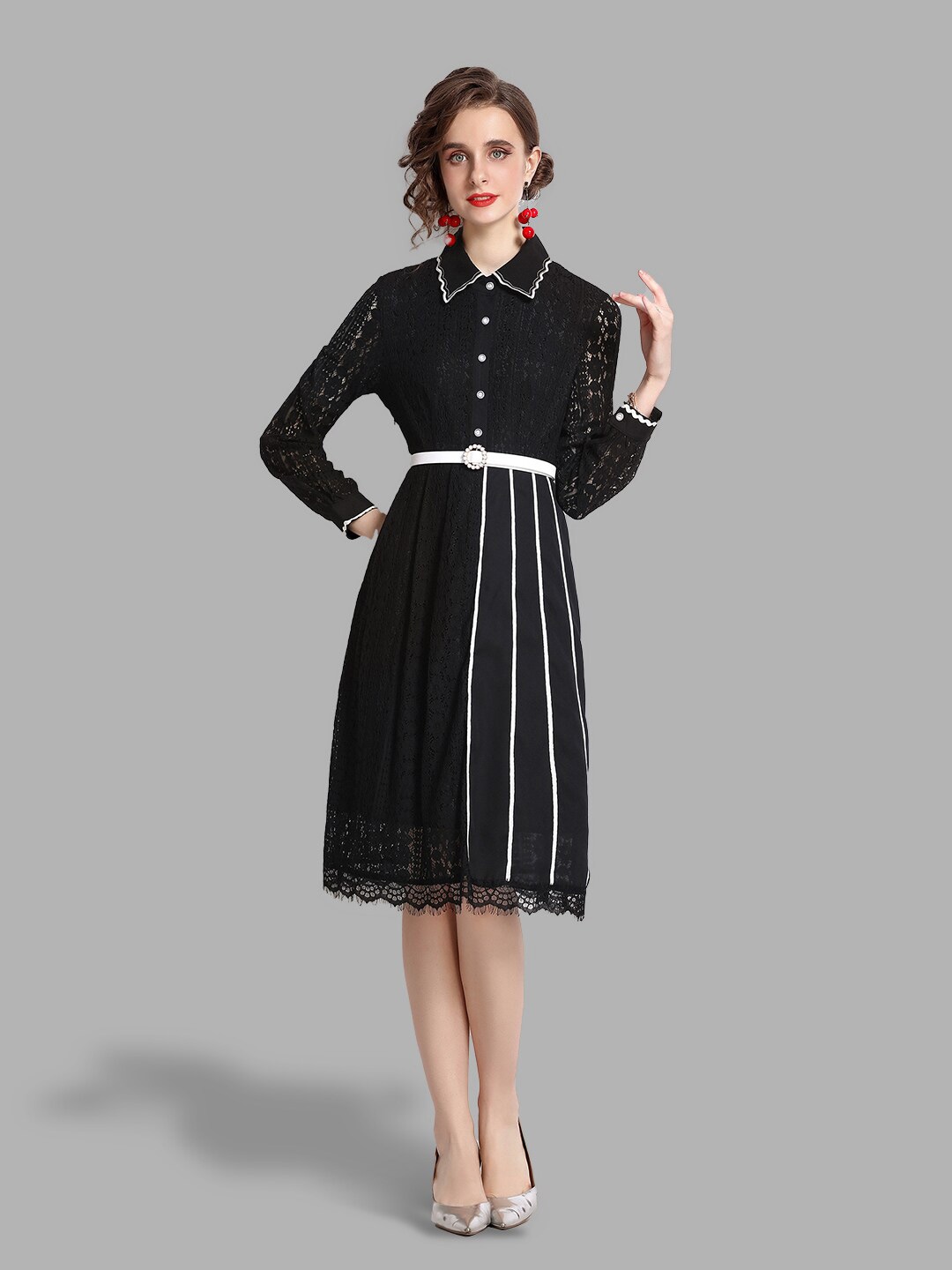 

JC Collection Black Self Design Midi Dress