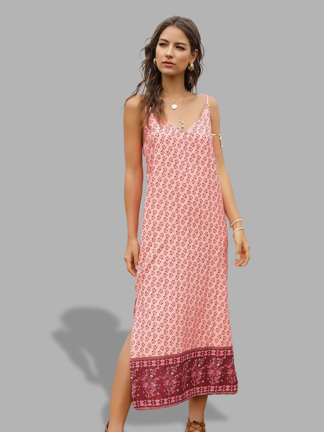 

JC Collection Women Pink Ethnic Motifs A-Line Midi Dress