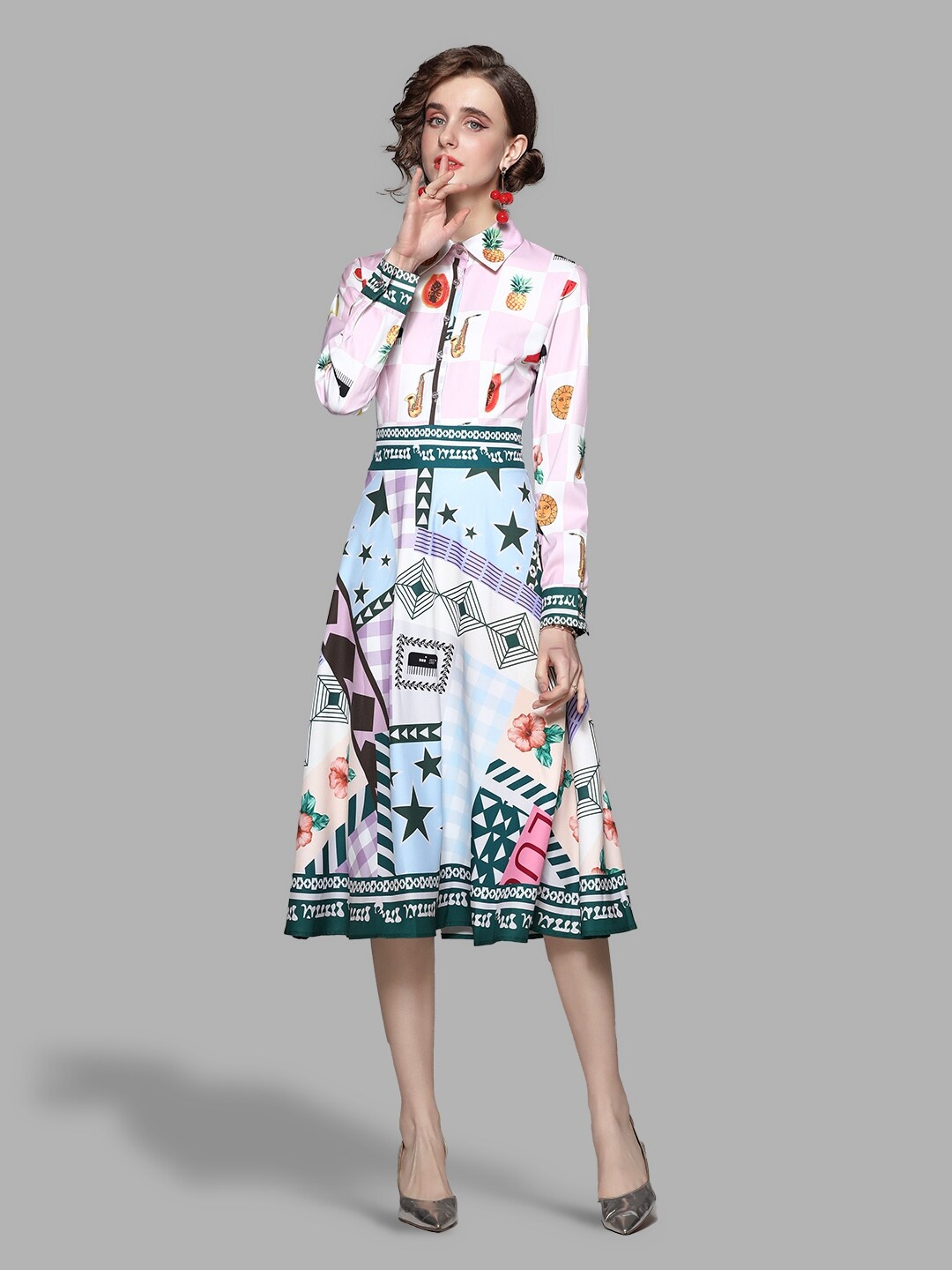

JC Collection Women Blue & Pink Shirt Midi Dress