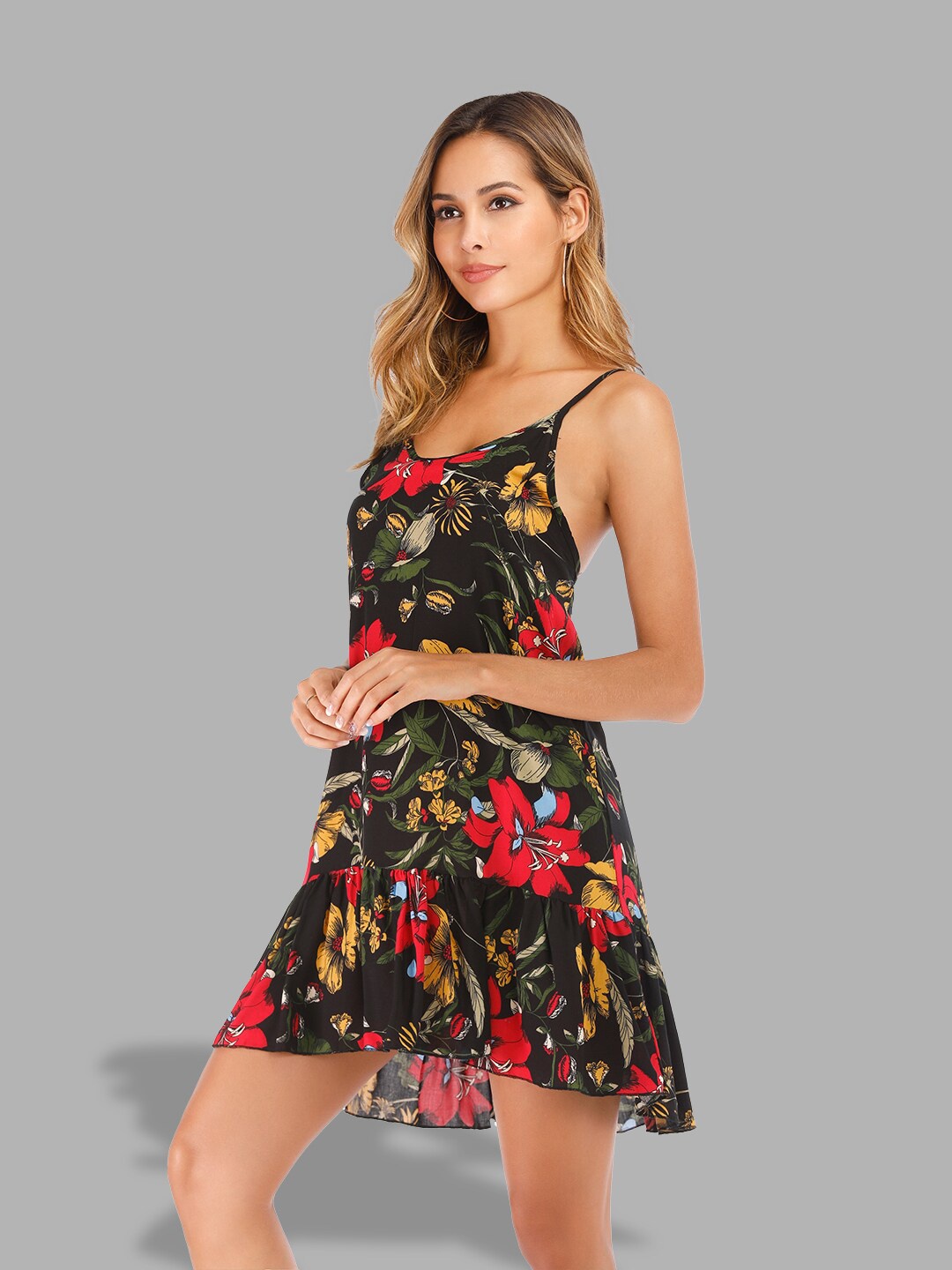 

JC Collection Black Floral A-Line Dress