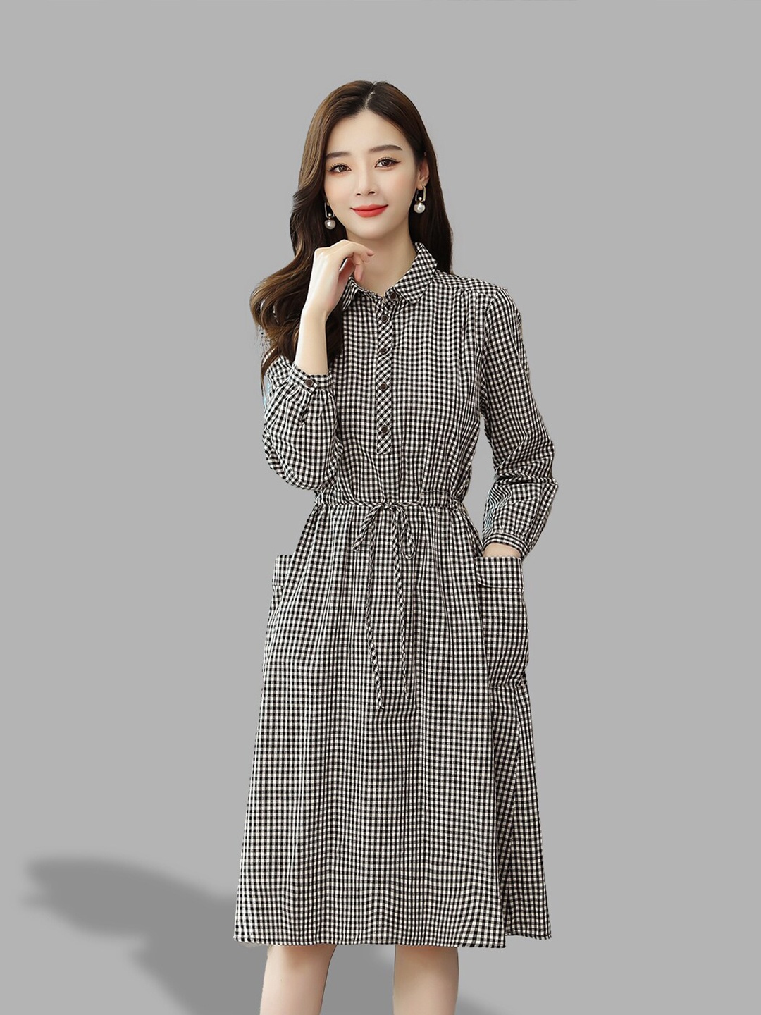 

JC Collection Black & White Checked Midi Dress