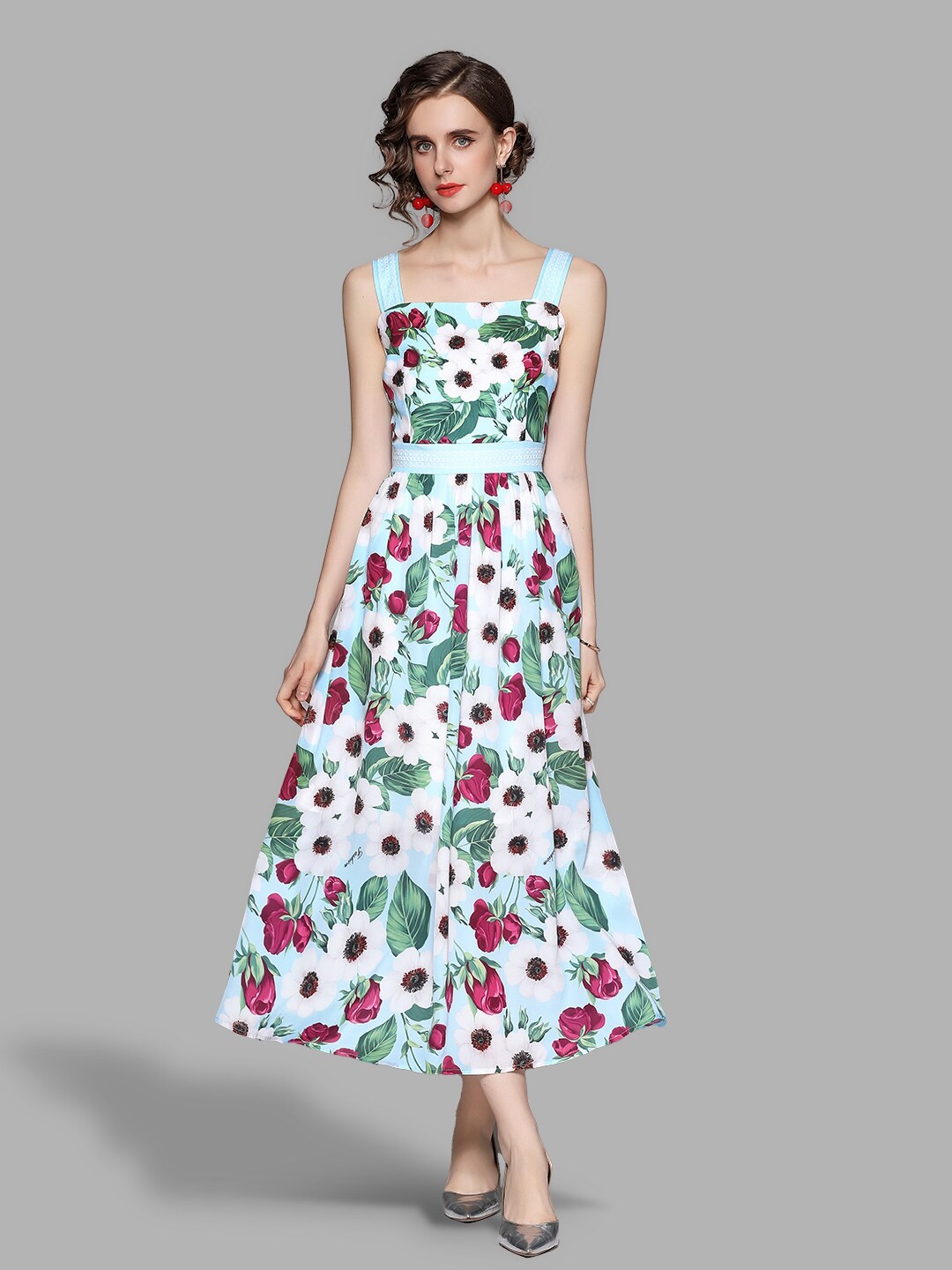 

JC Collection Blue & Pink Floral Maxi Dress