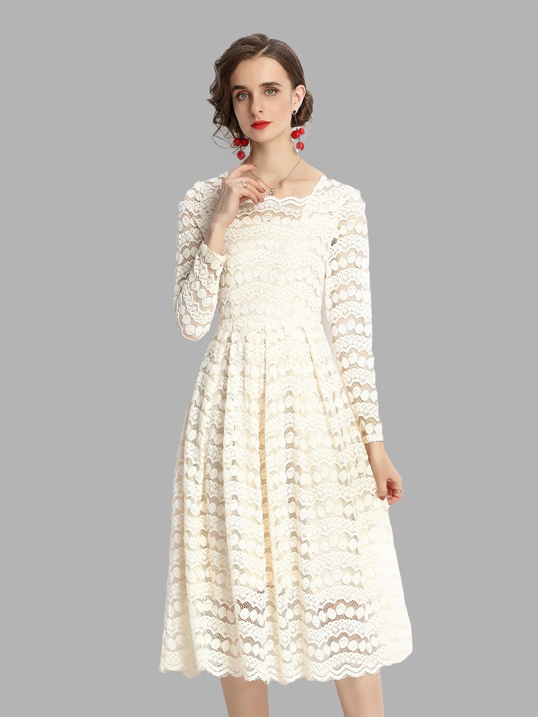 

JC Collection Women Beige Self Design Midi Dress