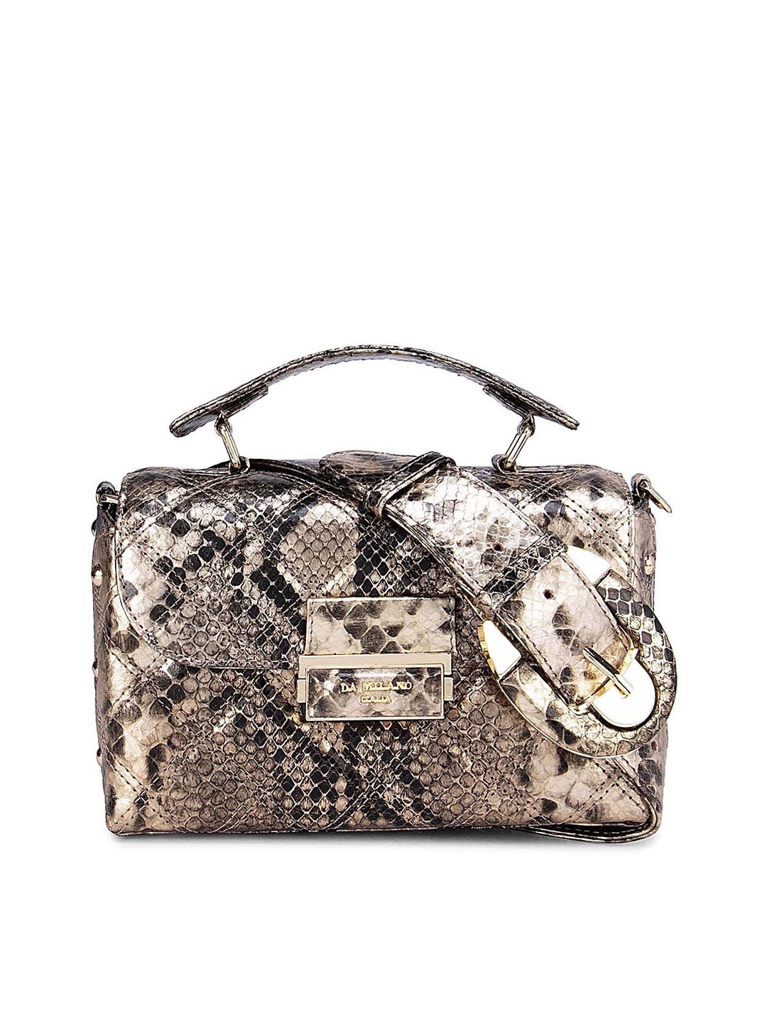 

Da Milano Gold-Toned Animal Textured Leather Structured Satchel Bag