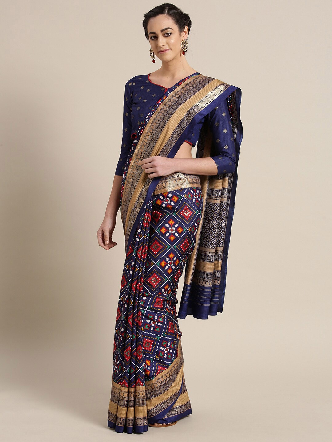 

KALINI Navy Blue & Red Kanjeevaram Saree