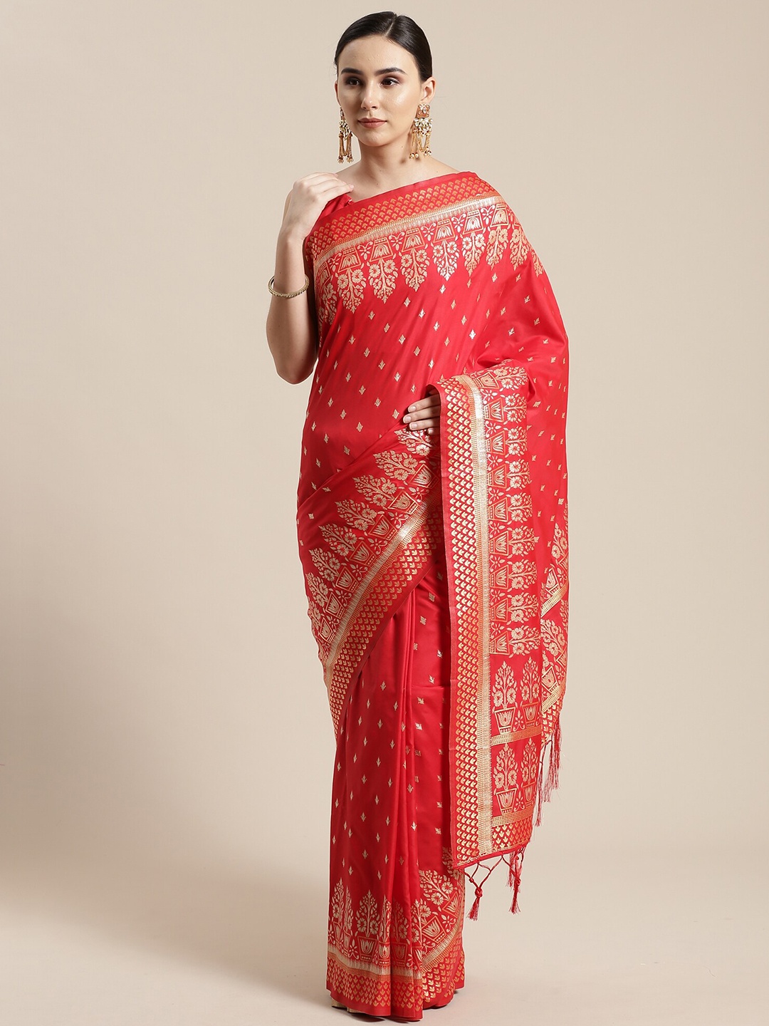 

KALINI Red & Gold-Toned Ethnic Motifs Woven Design Saree