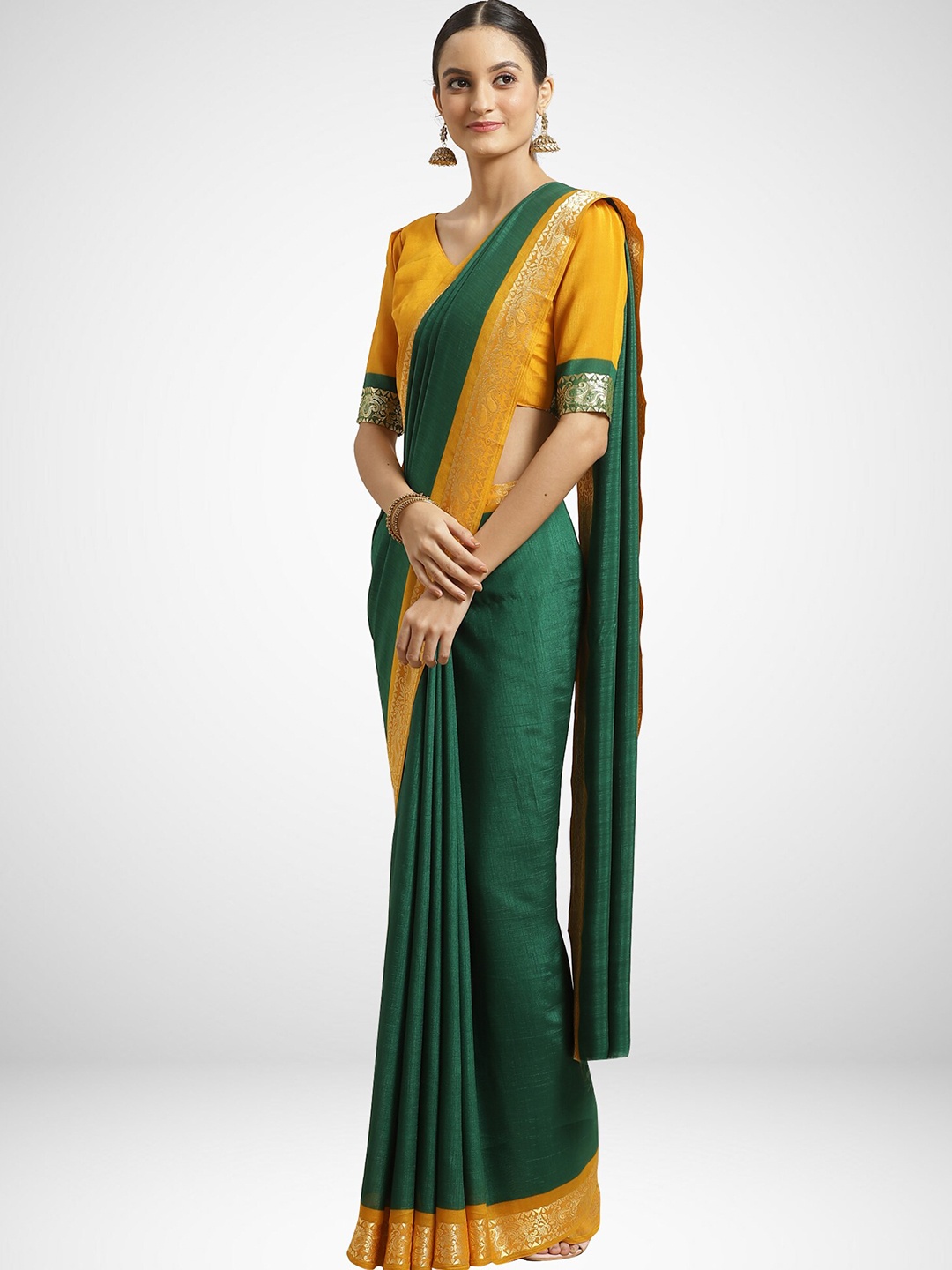 

KALINI Green & Yellow Zari Saree