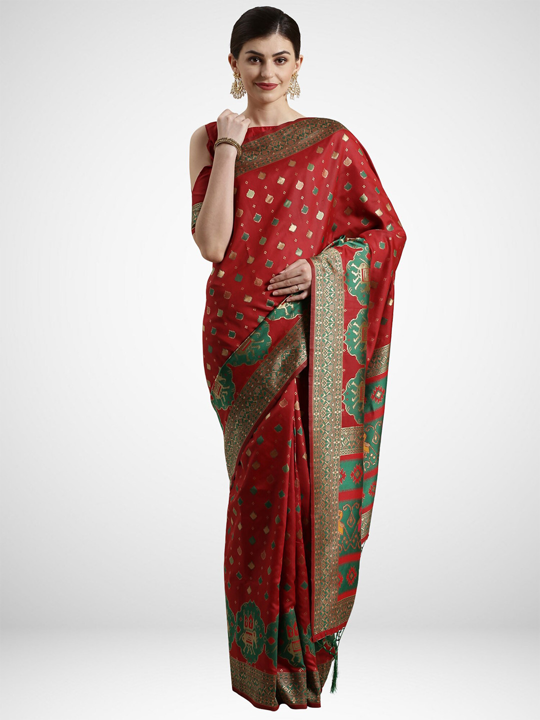 

KALINI Red & Green Woven Design Zari Silk Blend Saree