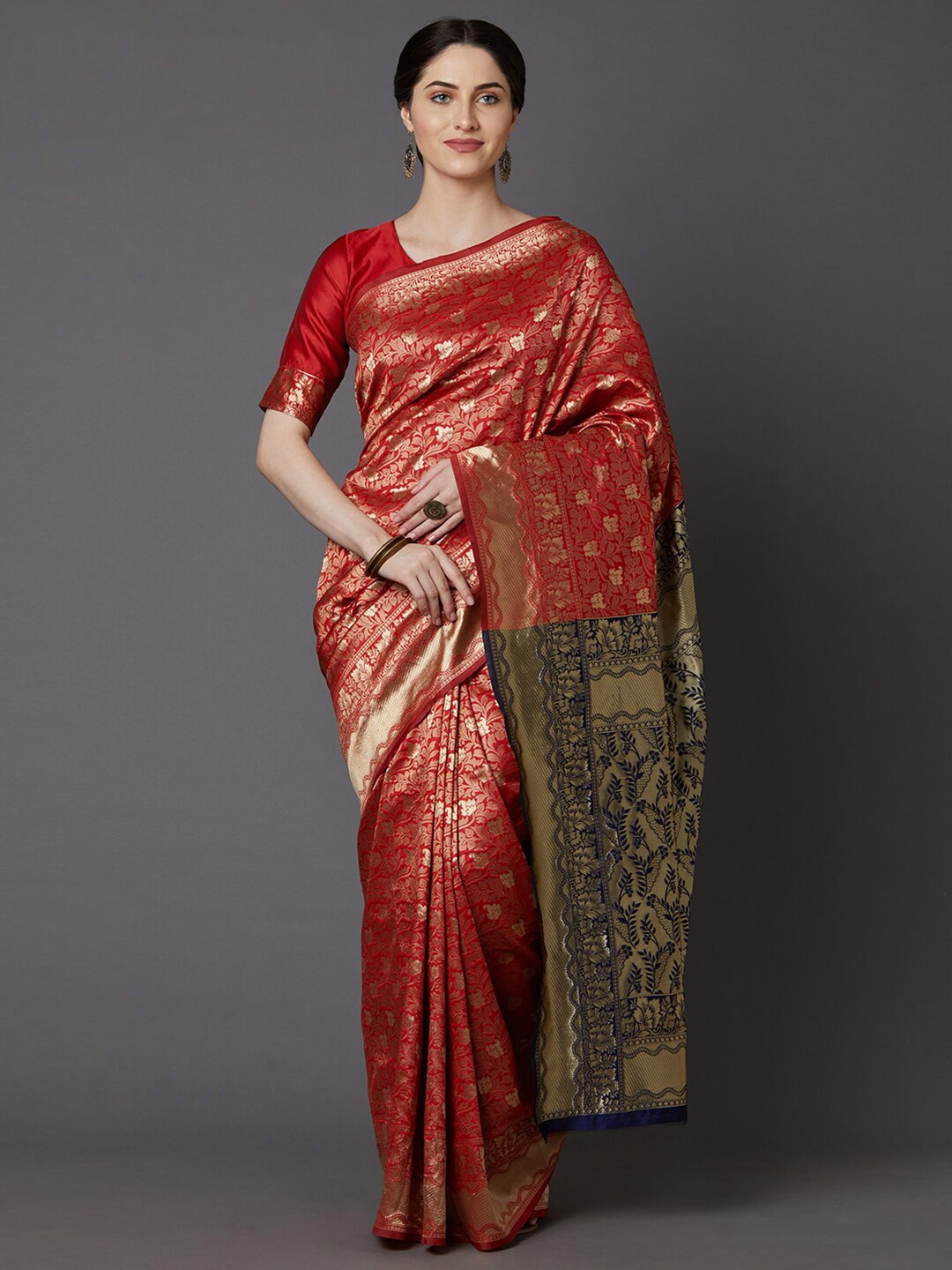 

KALINI Red & Golden Ethnic Motifs Silk Blend Saree