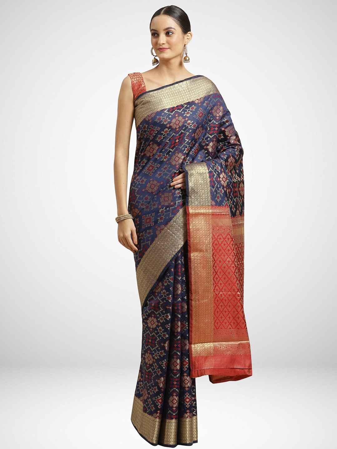 

KALINI Navy Blue & Red Woven Design Saree
