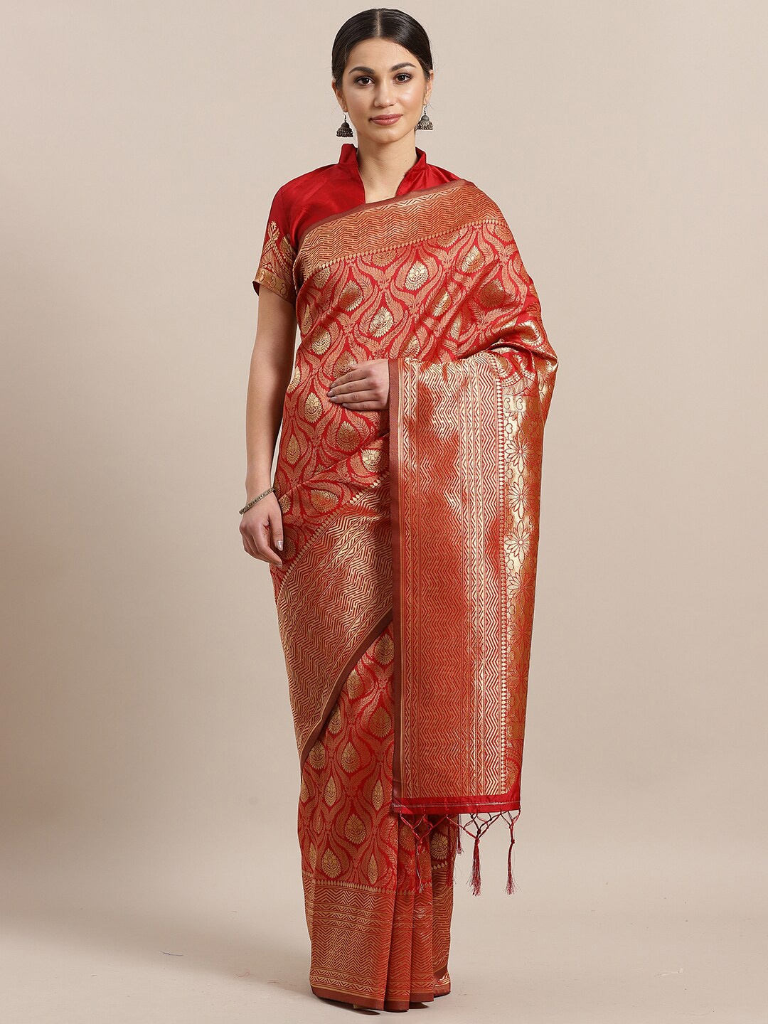 

KALINI Red & Golden Ethnic Motifs Silk Blend Saree