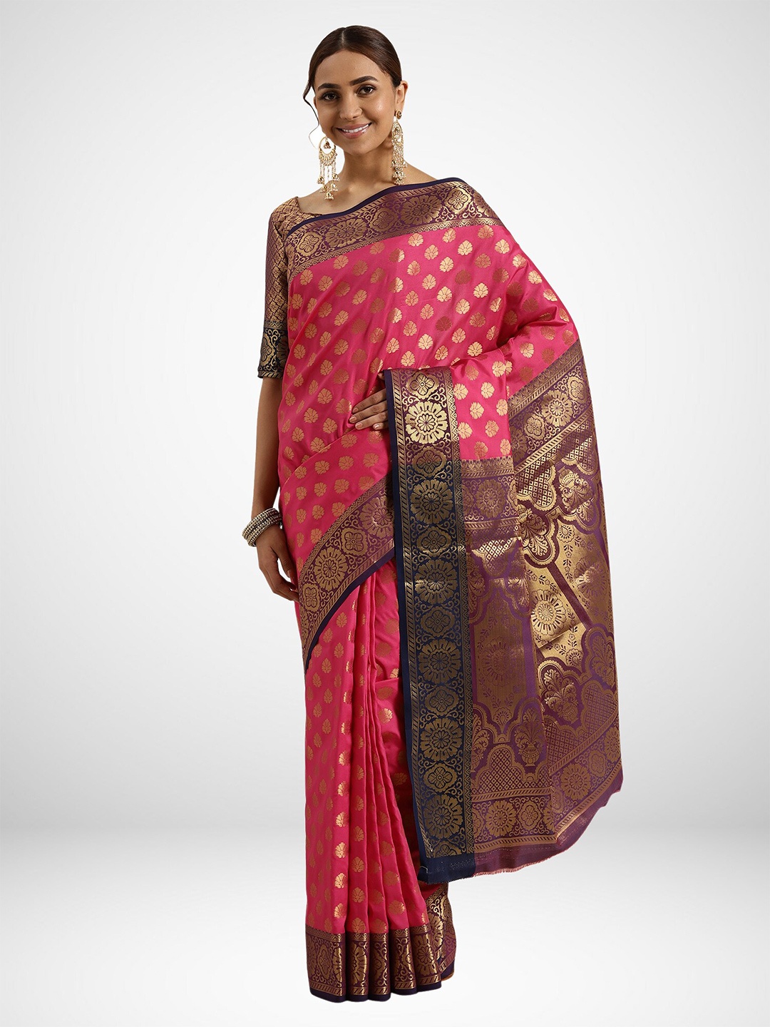 

KALINI Pink & Gold-Toned Silk Blend Saree