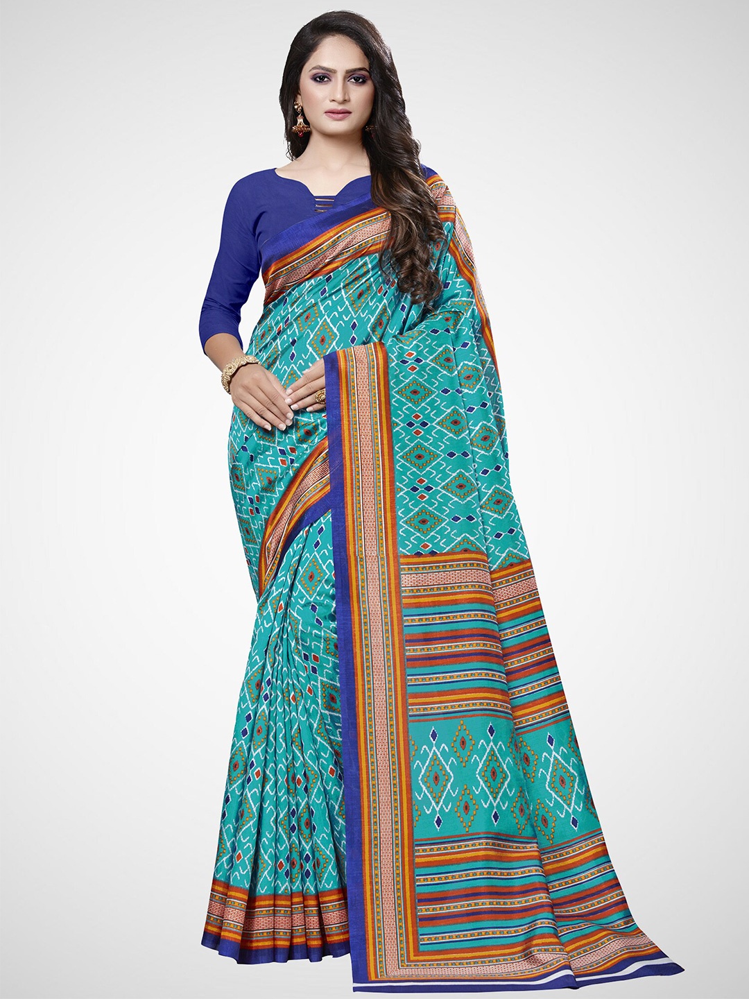 

KALINI Green & Teal Ethnic Motifs Silk Blend Saree