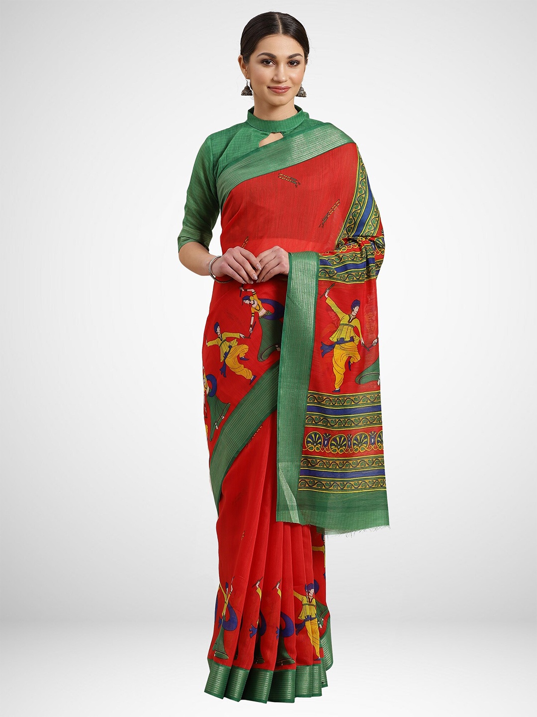 

KALINI Red & Green Warli Silk Cotton Saree