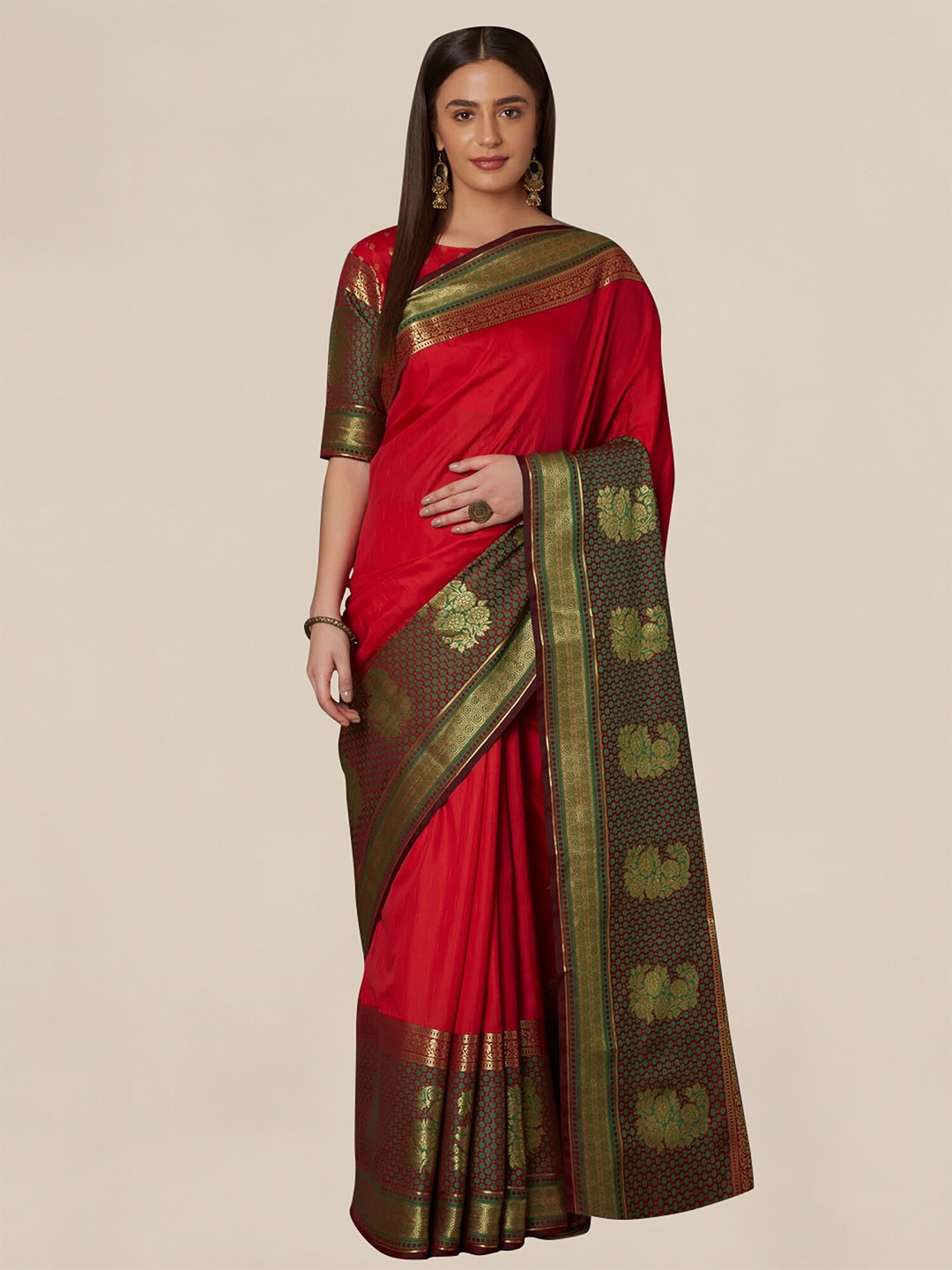 

KALINI Red & Magenta Woven Design Zari Silk Blend Saree