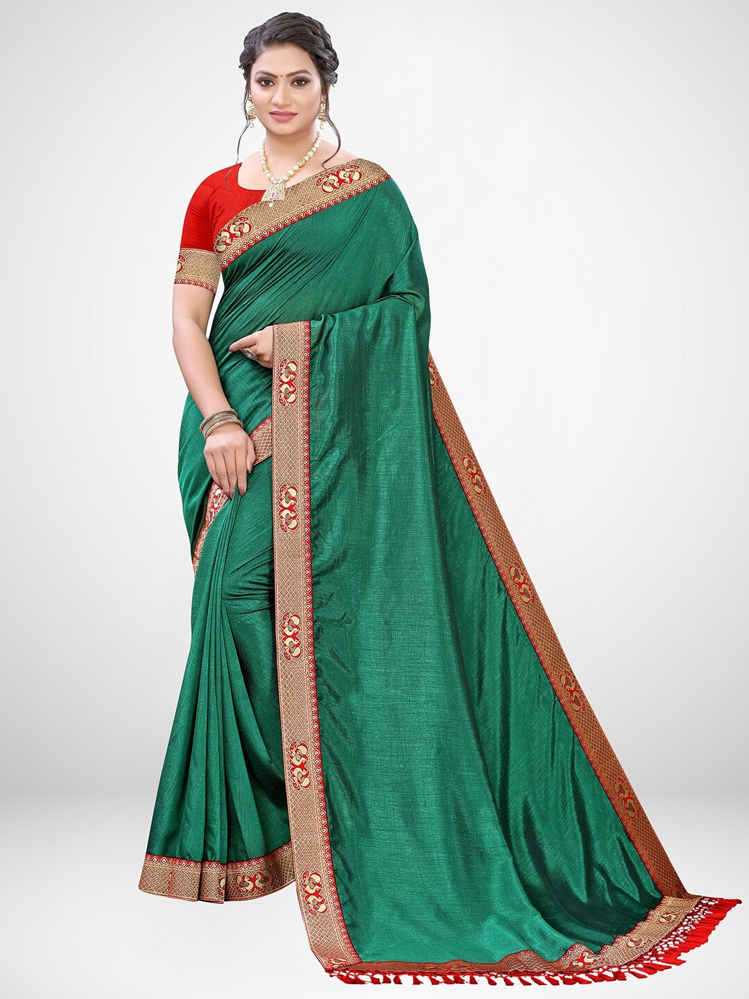 

KALINI Green & Red Woven Design Silk Blend Saree