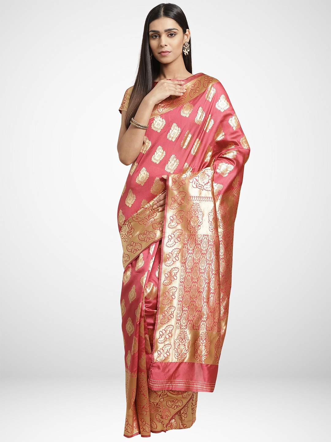 

KALINI Rust & Gold-Toned Woven Design Silk Blend Saree