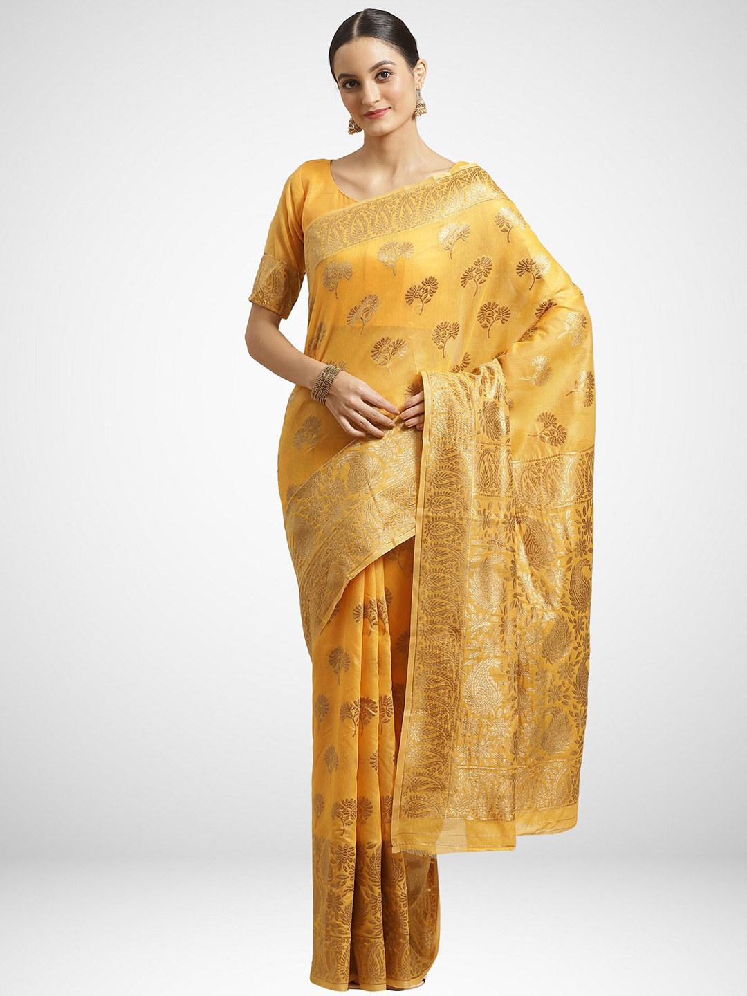 

KALINI Mustard & Gold-Toned Paisley Silk Blend Saree