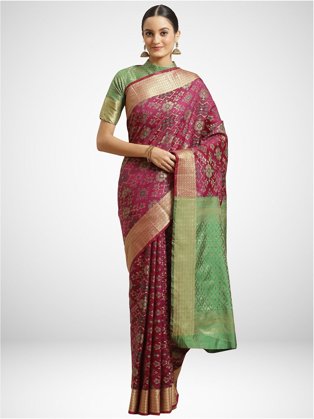 

KALINI Magenta & Green Silk Blend Saree