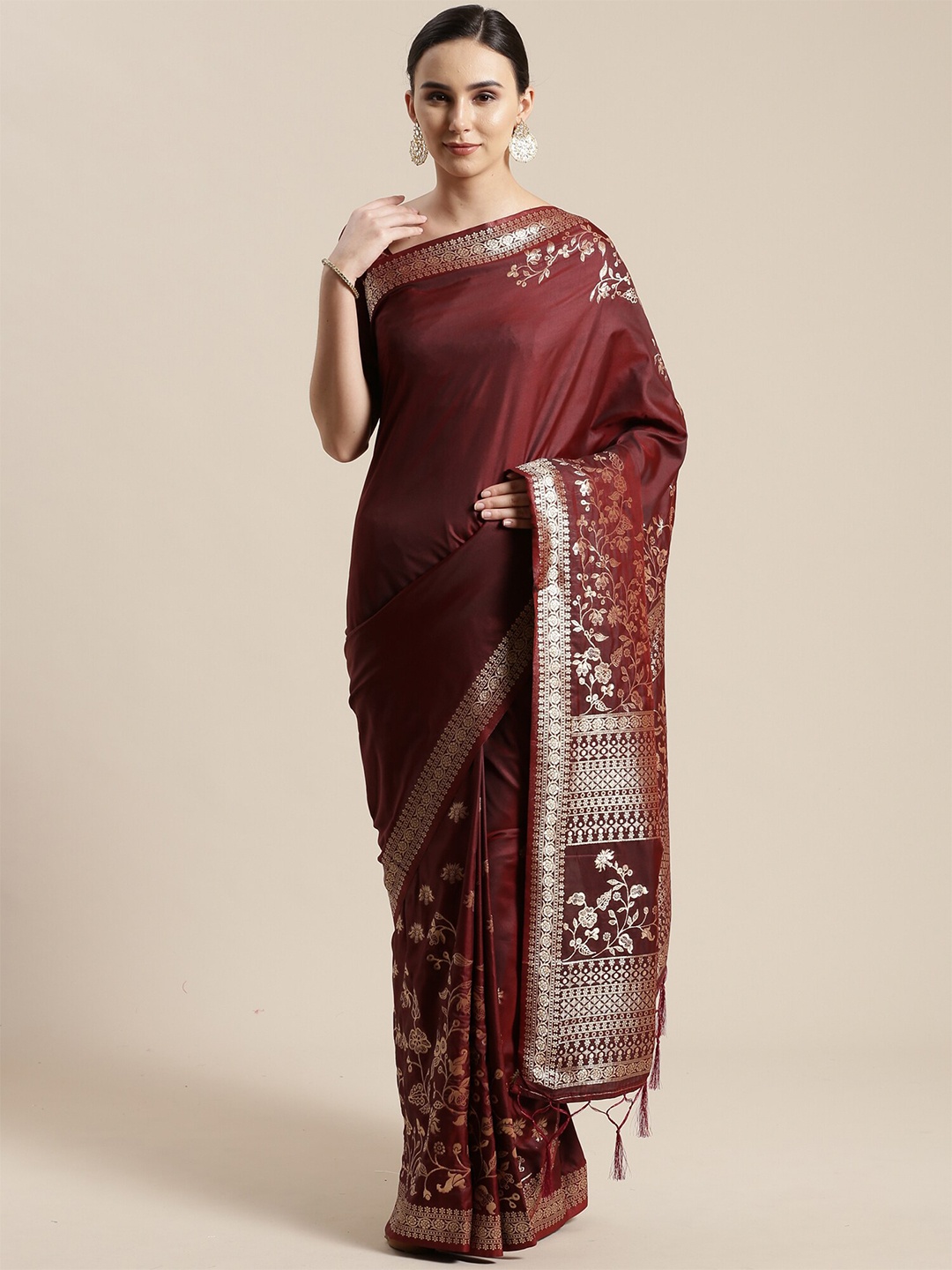 

KALINI Brown & Gold-Toned Woven Design Silk Blend Saree
