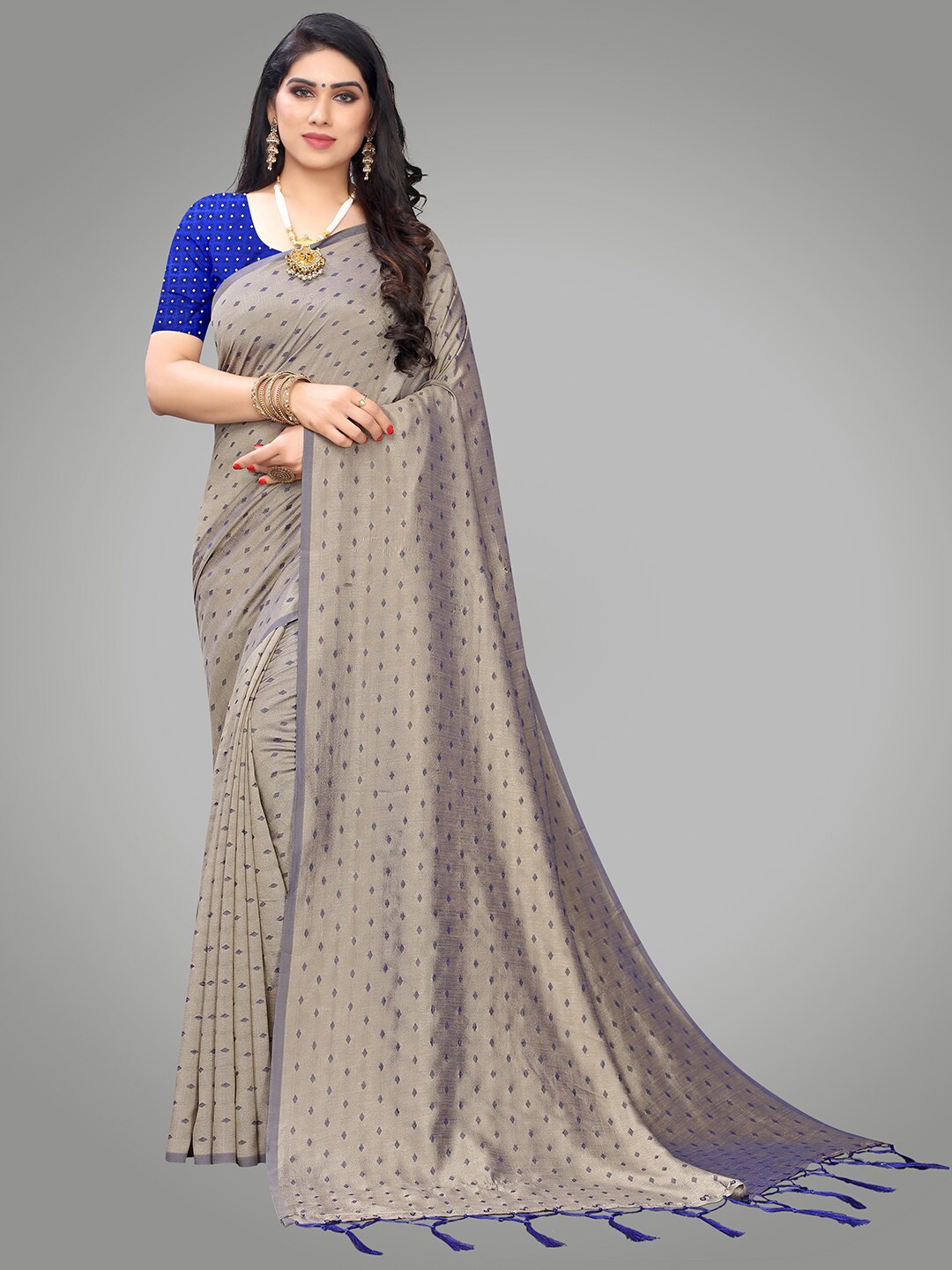 

KALINI Grey & Blue Silk Blend Saree