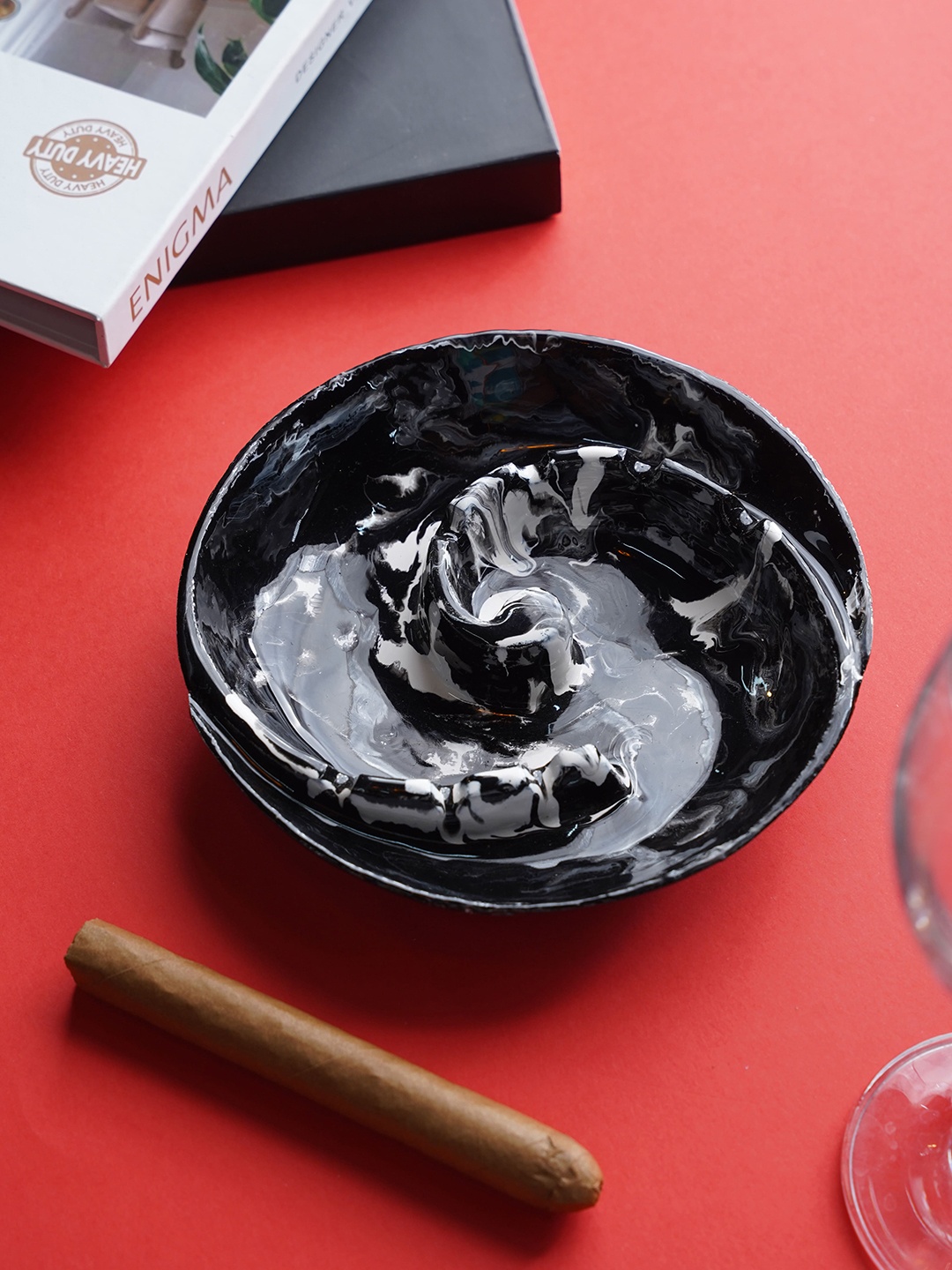 

Folkstorys Black Monochrome Meena Spiral Metal Ashtray