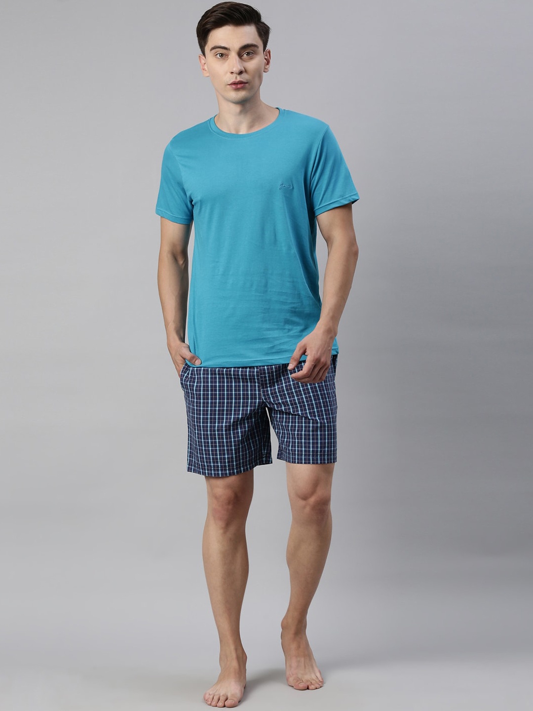 

Joven Men Turquoise Blue & Navy Blue Pure Cotton Night Suit