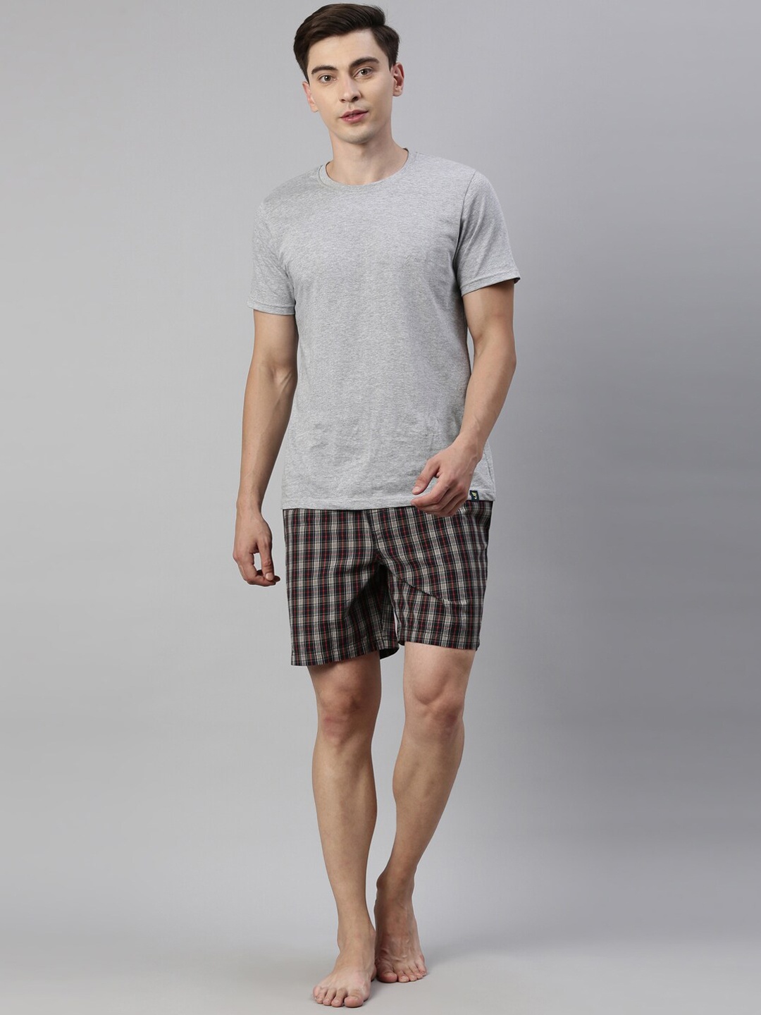 

Joven Men Grey & Black Checked Shorts Night suit