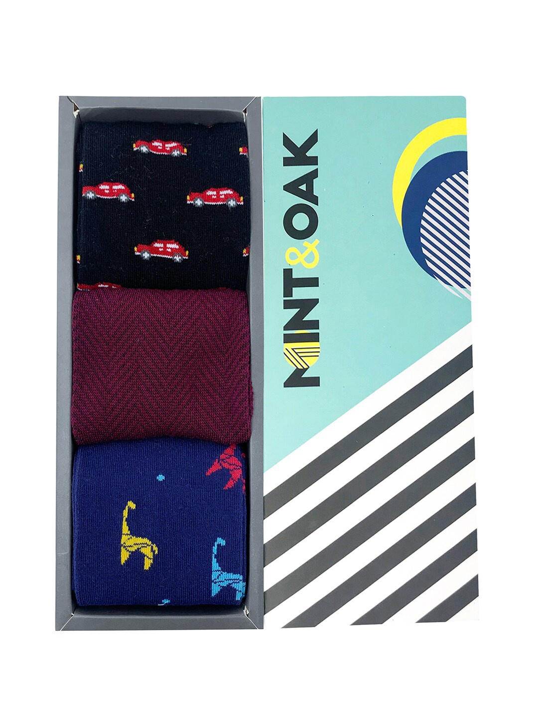 

Mint & Oak Men Pack Of 3 Patterned Calf-Length Socks, Blue