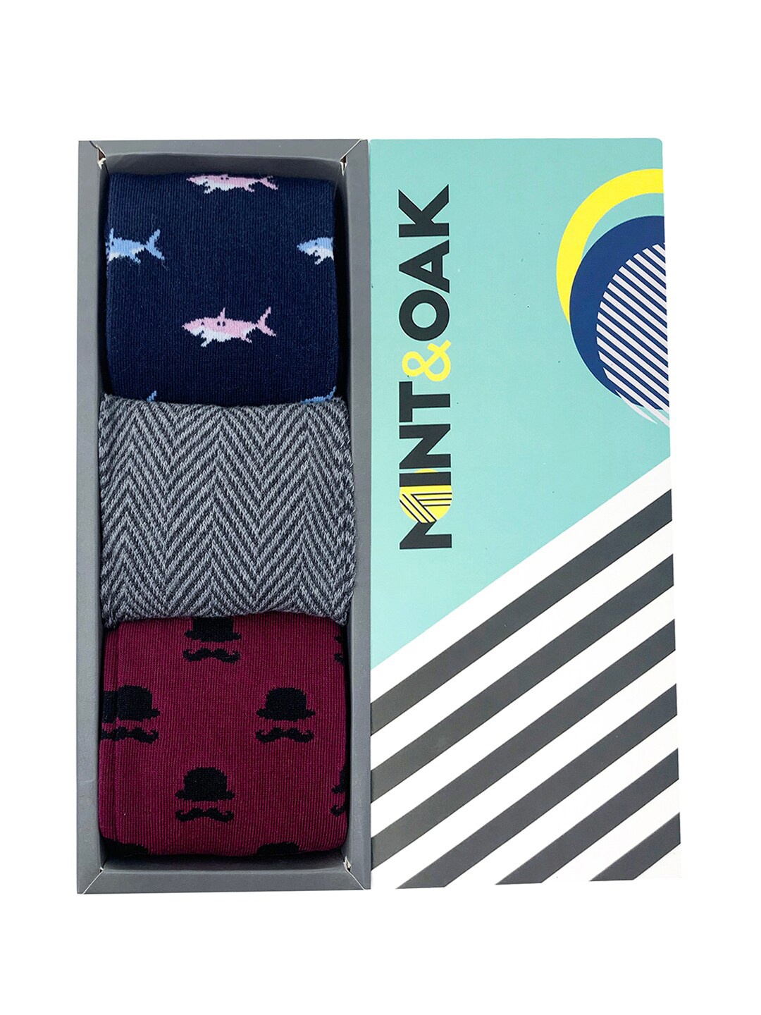 

Mint & Oak Men Pack Of 3 Patterned Above Ankle-Length Socks, Maroon