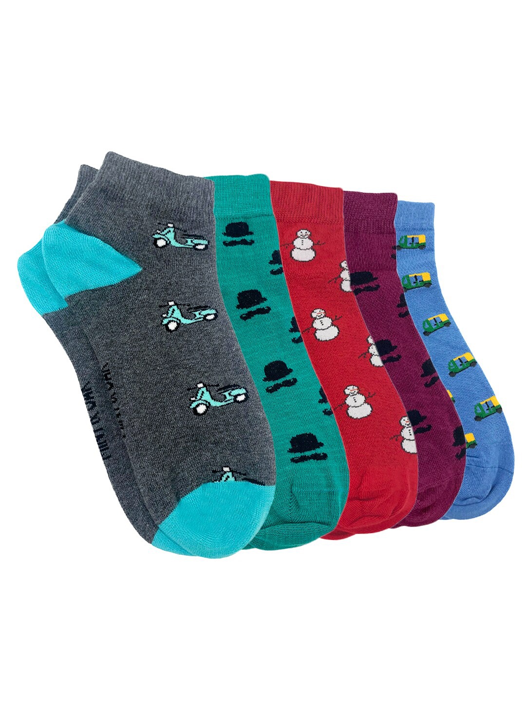 

Mint & Oak Men Pack Of 5 Patterned Ankle-Length Socks, Multi