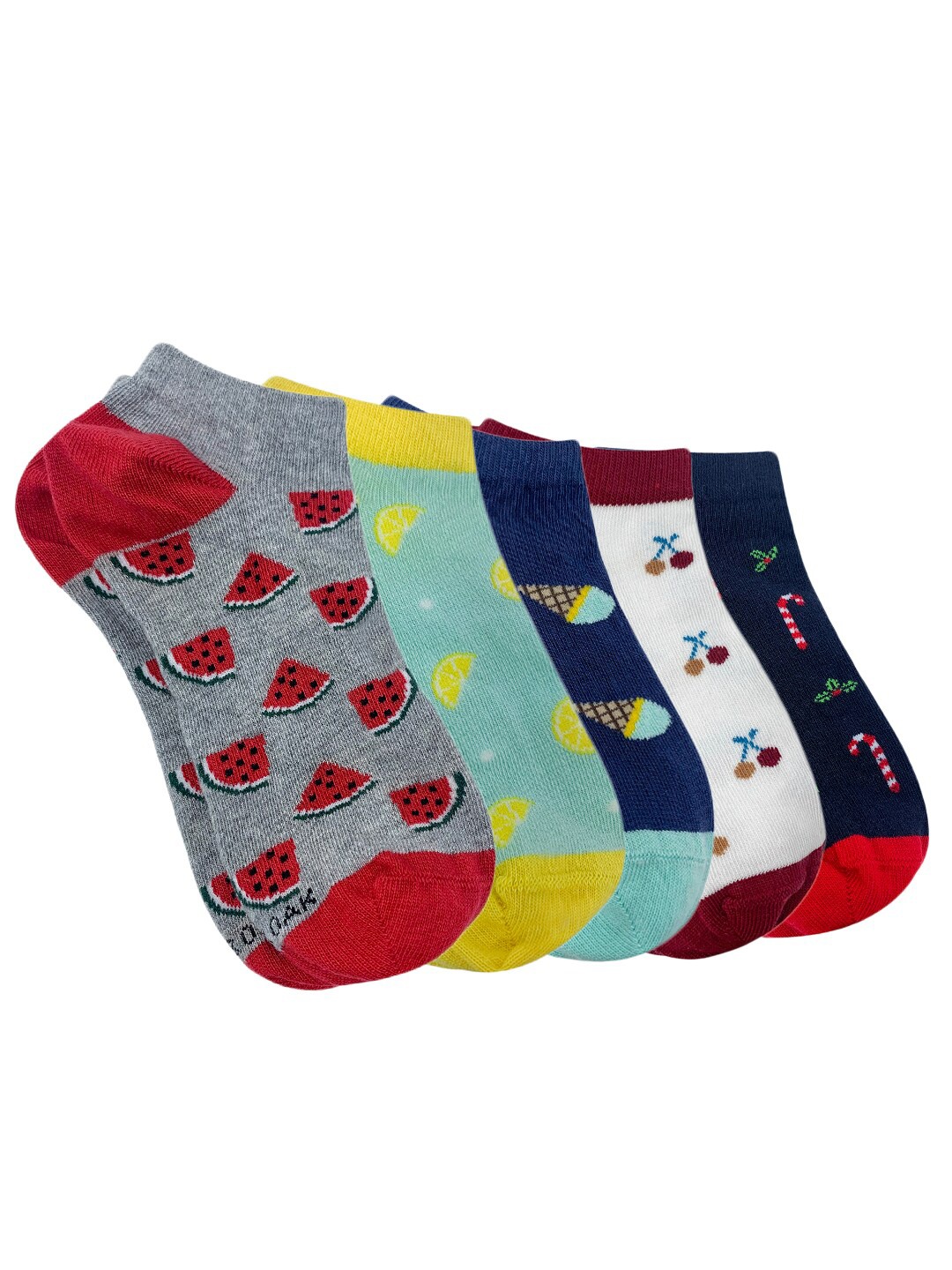 

Mint & Oak Set Of 5 Printed Cotton Women Socks, Grey
