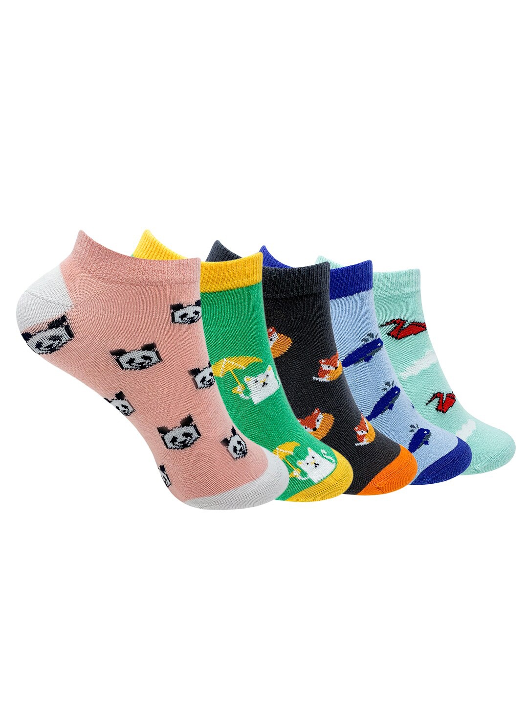 

Mint & Oak Women Pack Of 5 Multi-Coloured Patterned Ankle-Length Socks