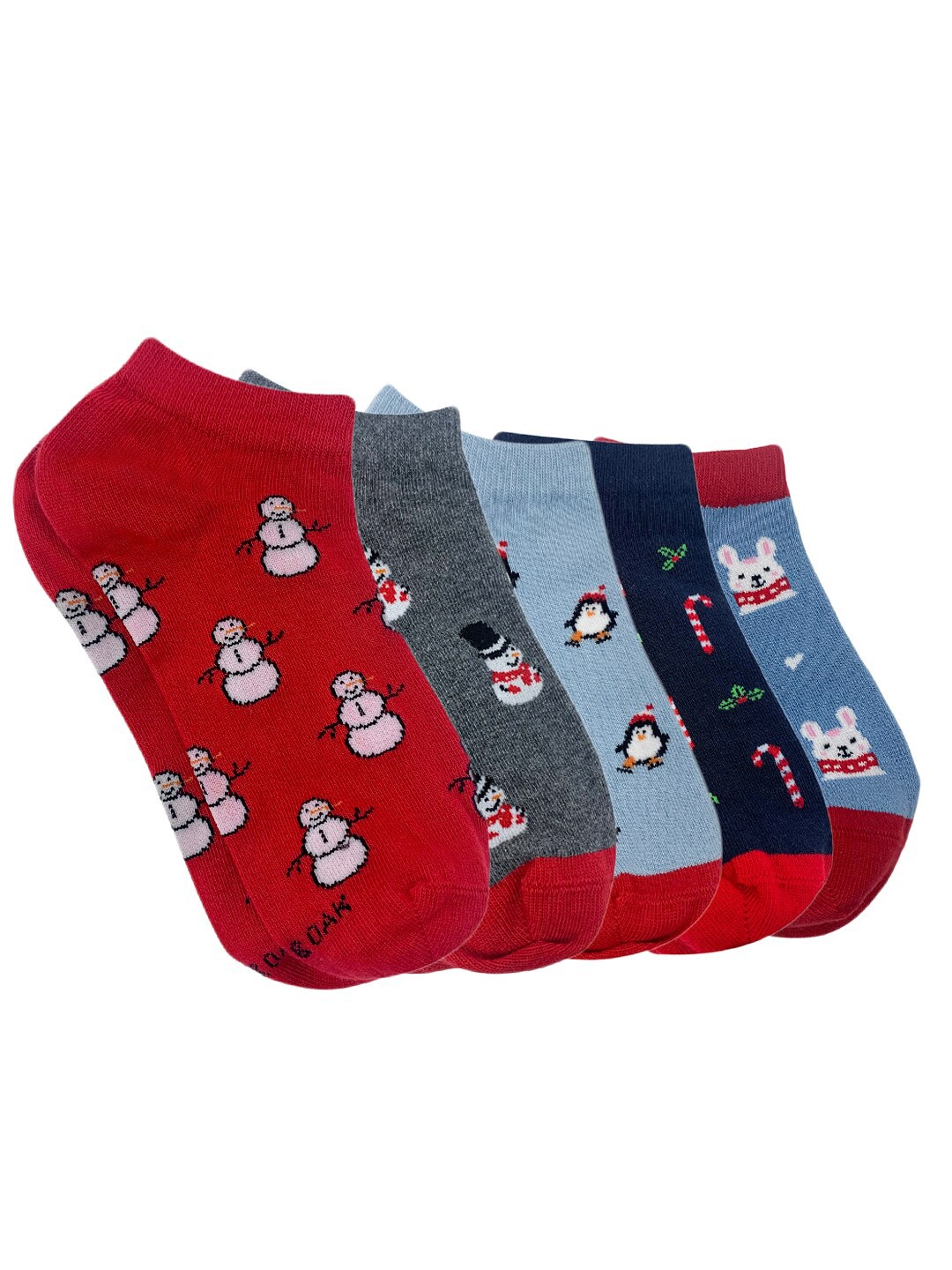 

Mint & Oak Women Printed Ankle Length Socks Set Of 5, Red