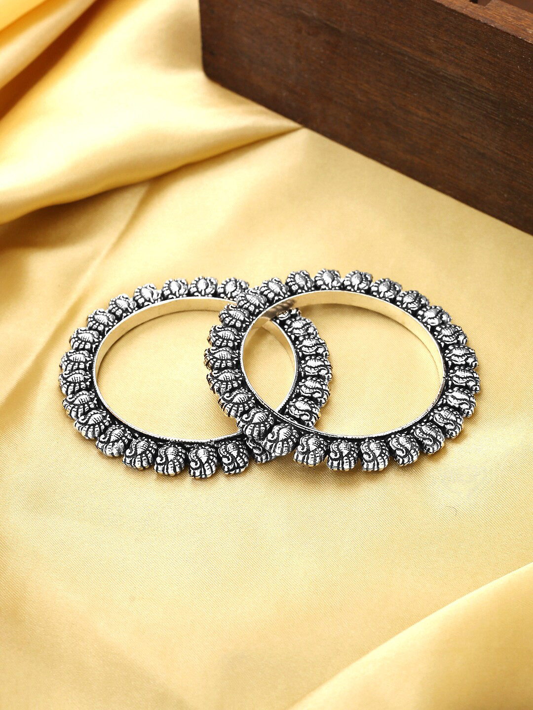 

Yellow Chimes Silver-Toned Set of 2 Oxidised Bangles